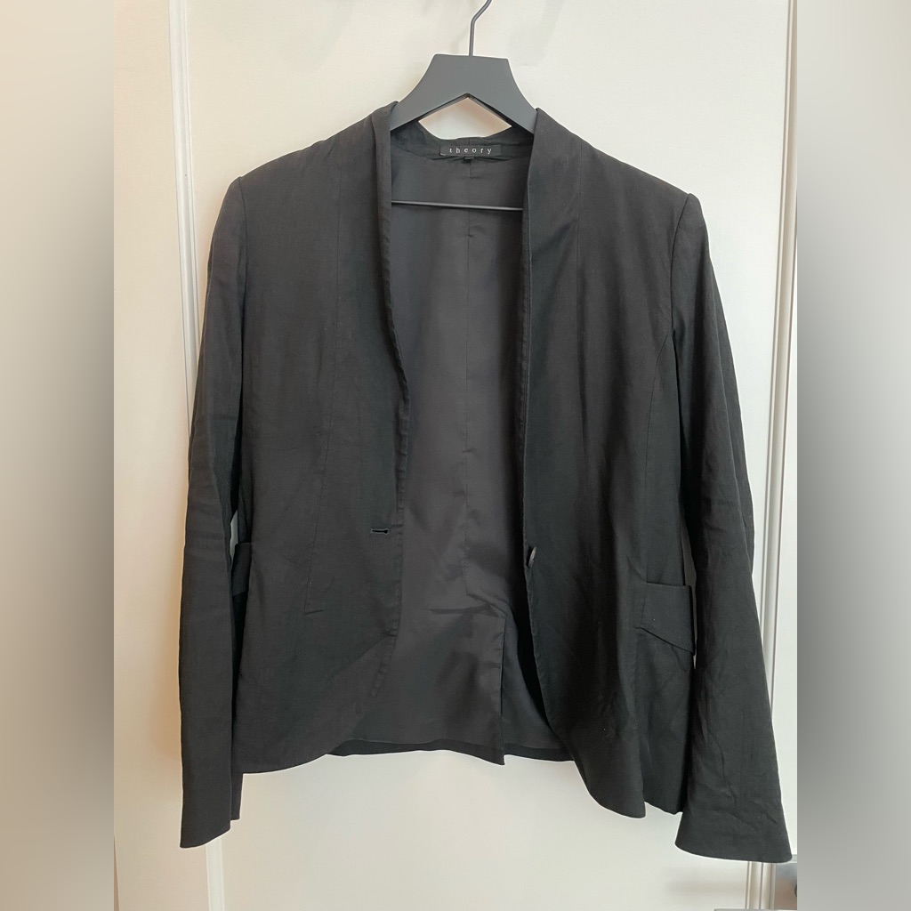 Theory - Black Blazer - Size 6 - Linen Blend